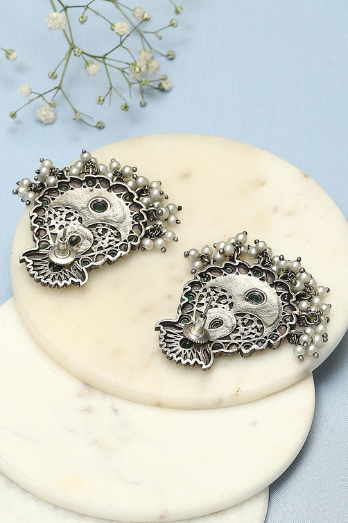 Oxidised Green Brass Earrings