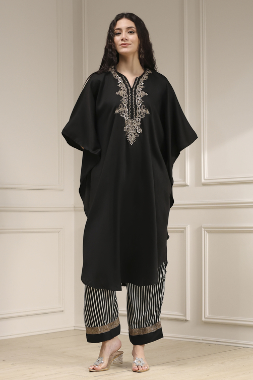 Black Modal Solid Kaftan Fusion Kurta Set